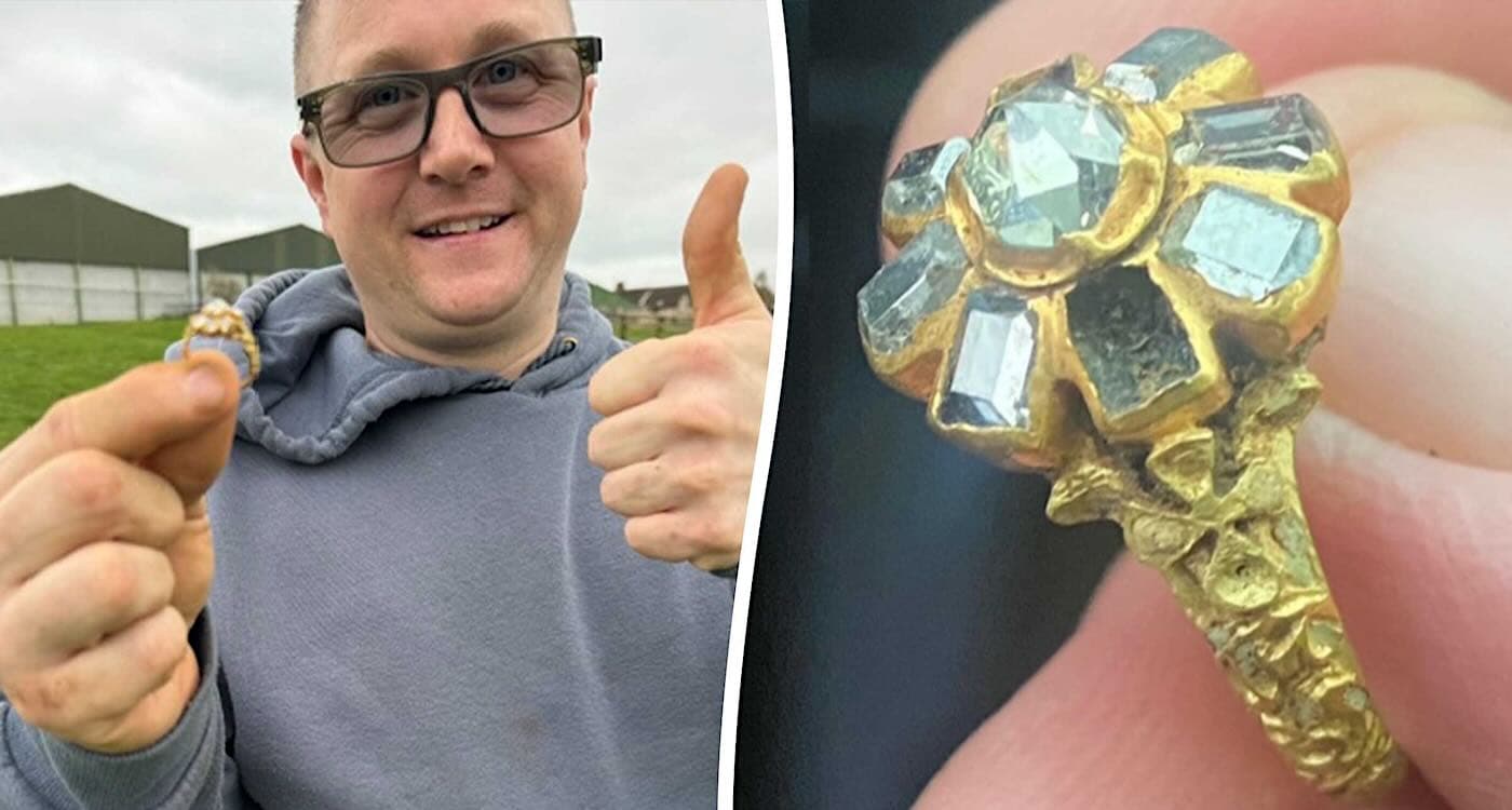Metal detector treasure hunter finds centuries-old diamond ring
